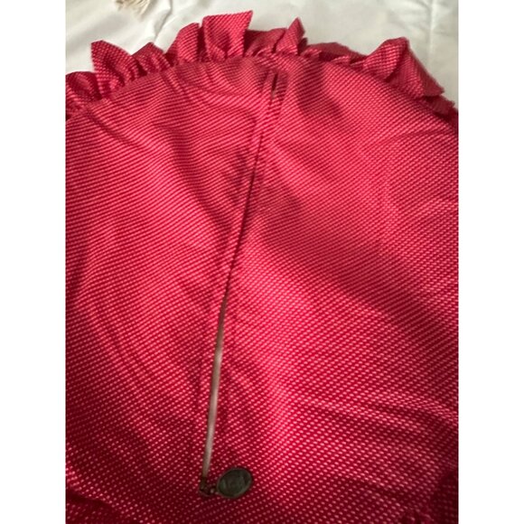 VTG Pier 1 Round Boho Ruffle Pillow Set Red Polka Dot Embroidered Floral Design - Picture 15 of 16